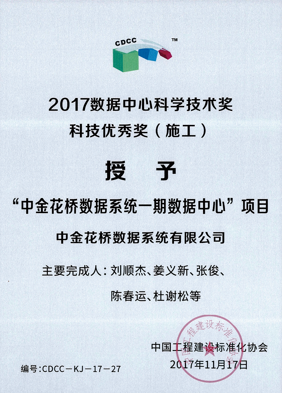2017 数据中心科技优秀奖